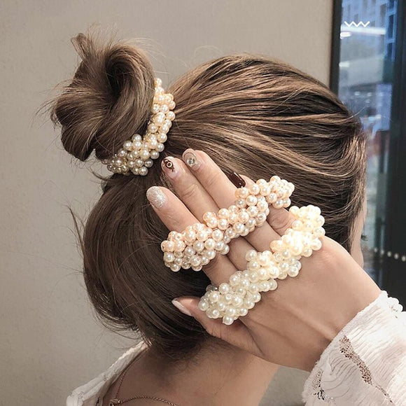 Woman Elegant Pearl Hair Scrunchies - overstocktarget