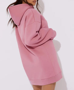 Streetwear Long Hooded Hoodies Dress Women Fashion Letter Embroidery Black Pink Solid Sweatshirt Pullover 2019 Autumn Winter - overstocktarget
