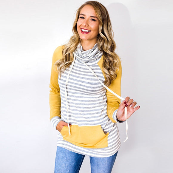 Yellow and Grey Striped Cowl Neck Sweatshirt - overstocktarget